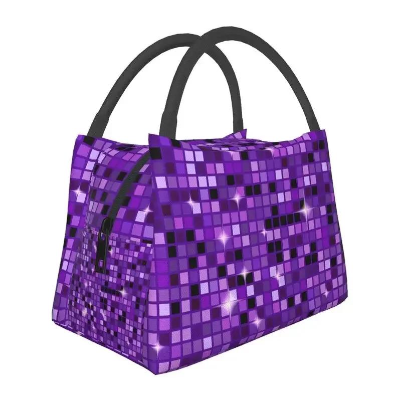 Gold Disco Ball Glitter Insulated Lunch Bags for Women Portable Cooler Thermal Bento Box Outdoor Camping Travel