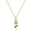 Green Leaf Rose Full Diamond Light Luxury Temperament Gorgeous Full Diamond Necklace Female Versatile Collarbone Chain Titanium Steel