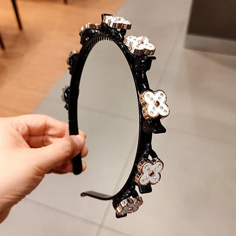 New Women Vintage Pearls Rhinestone Flower Braided Hairband Double Bangs Hairstyle Hair Clips Fashion Hair Accessories