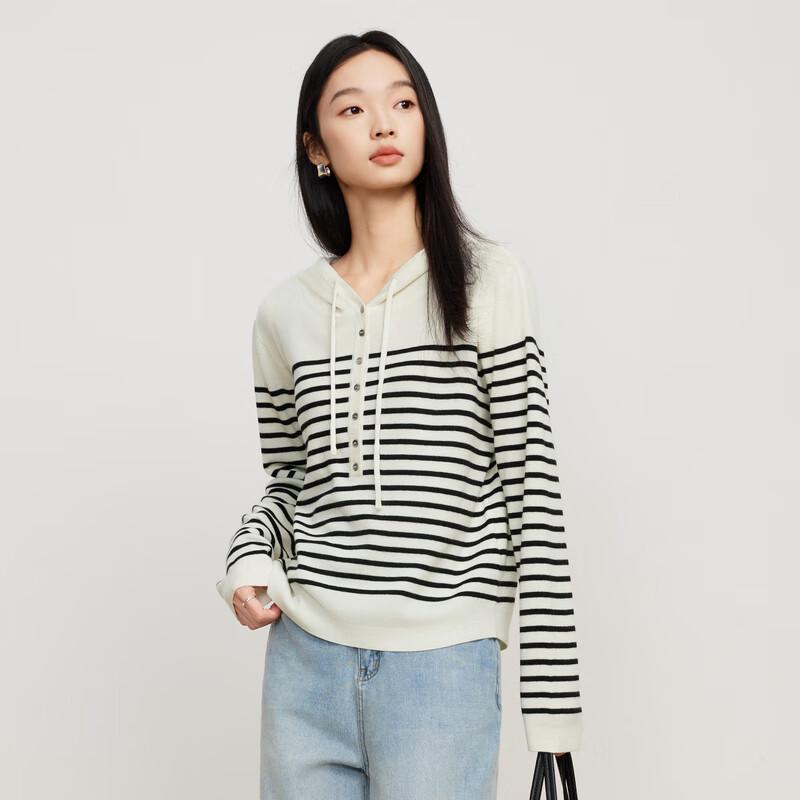 Elva' Island Women's Striped Long-Sleeve Hooded Knit Sweater