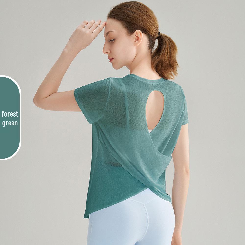 Women's Bamboo Yarn Hollowed Back Quick-Dry Yoga T-Shirt