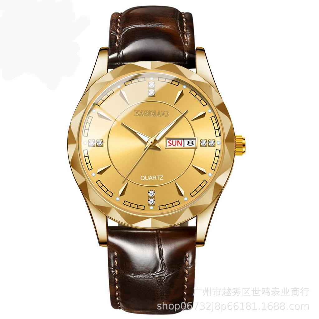 Trendy Men'S Watch Men'S Waterproof Stainless Steel Double Calendar Premium Quartz Watch Luminous