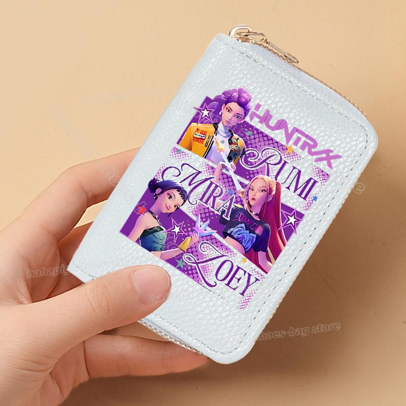 Perfect KPop Demon Hunters Women Short Wallets Pu Leather Credit Card Holder Multi-slot Small Zipper Wallets Female Clutch Coin Purse