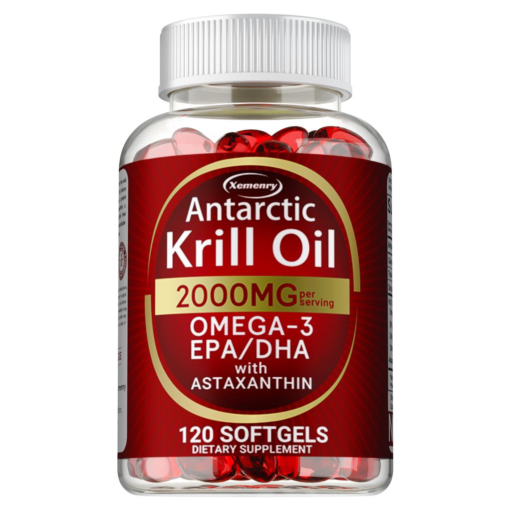 Olio di Krill Antartico 2000 mg con Omega-3 EPA, DHA, Astaxantina e Fosfolipidi, Senza Glutine, Non-OGM