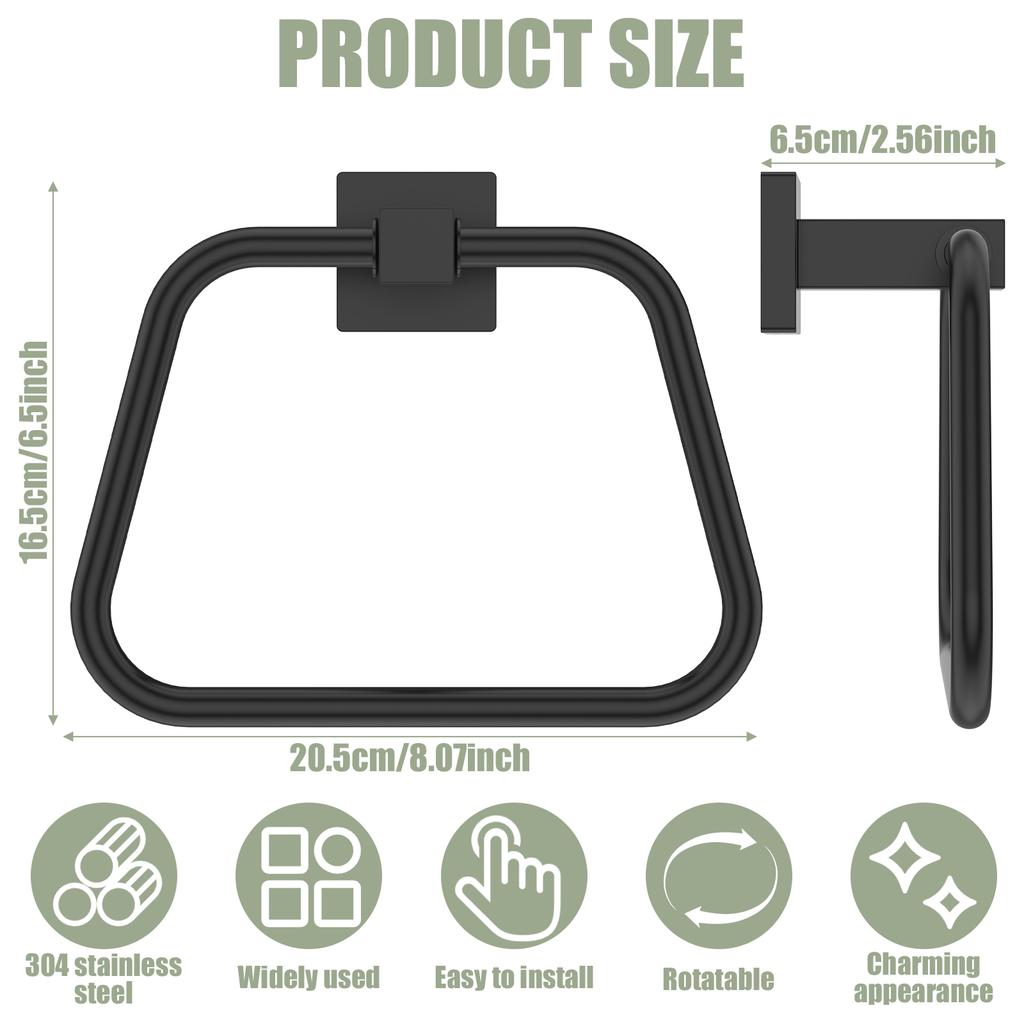 Stainless Steel Towel Holder Wall Mounted Square Towel Holder Toilet Paper Holder Dispenser Towel Ring with Screw for Bathroom