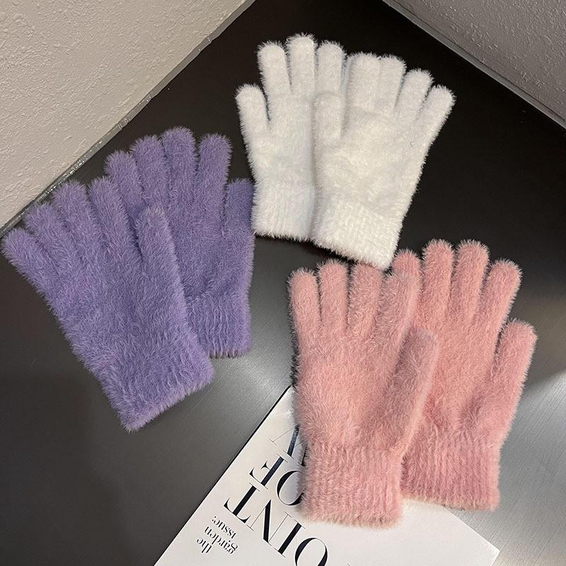 Simple Colorful Thermal Gloves With Faux Fur Lining For Winter Wear