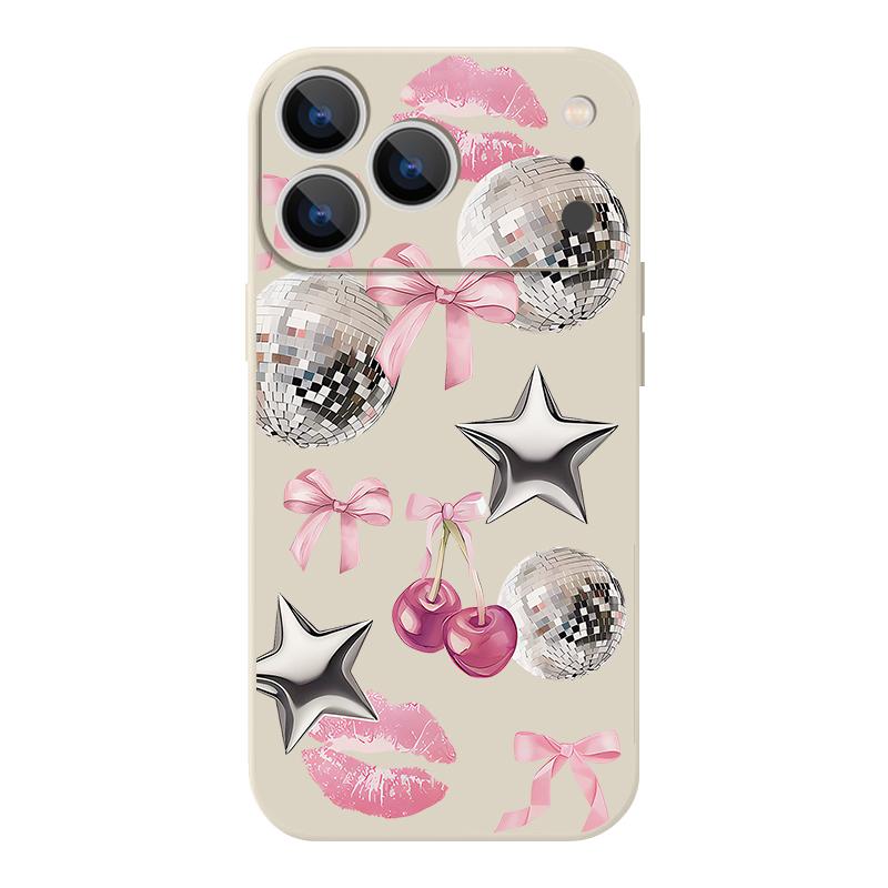 Für iPhone 17 Pro Max Hülle Kirsch-Schleifen Lippen Discokugel Weiches Silikon Lanyard Hülle Für iPhone 16 Pro Max Hülle iPhone 15 14 13 12 11 16E
