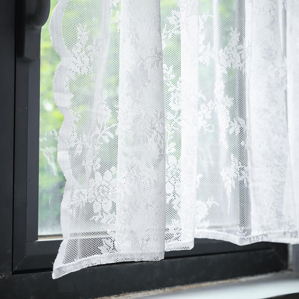 Internet Celebrity White Lace Wave Curtain, Pastoral Small Curtain Partition Short Curtain Free Punching Bay Window Half Curtain