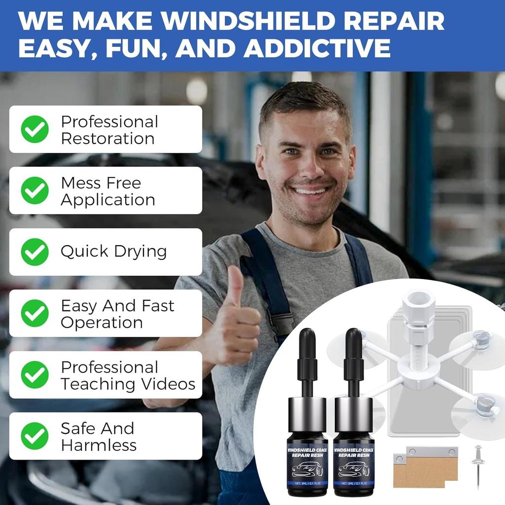 Windshield Repair Kit, Quick And Efficiency Glass Repair Fluid, Car Windshield Crack Repair Resin Kit For Fixing Chips, Bulls-Eye, Cracks And