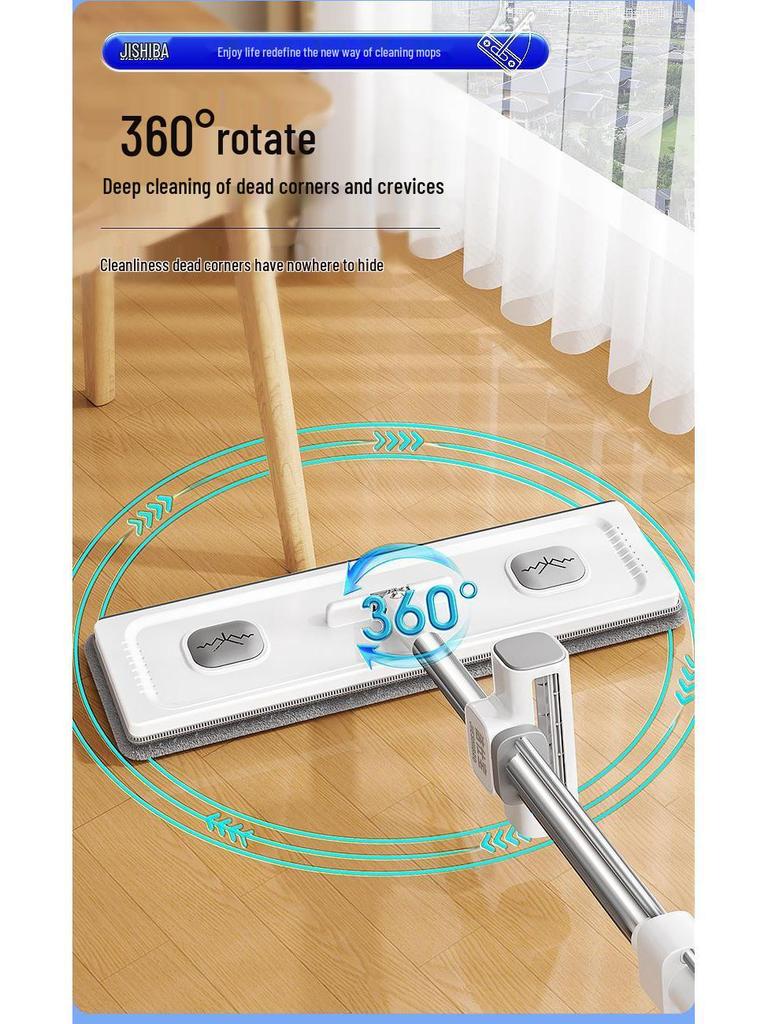 All-in-One Lazy Mop with Hand-Free Wash & Stainless Steel Pole for Wet/Dry Use