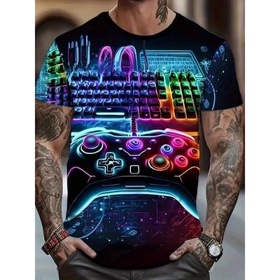 Sommer Rundhals 3D Spielmuster Print Top Modische Lässige Kurzarm Herren T-Shirts