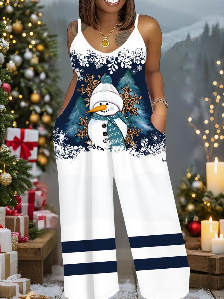 Women's Fashion Jumpsuit, Plus Size Clothing Daily Casual Fashion Wear, Graphic Christmas Printing Design, Party Parties, Christmas Clothing