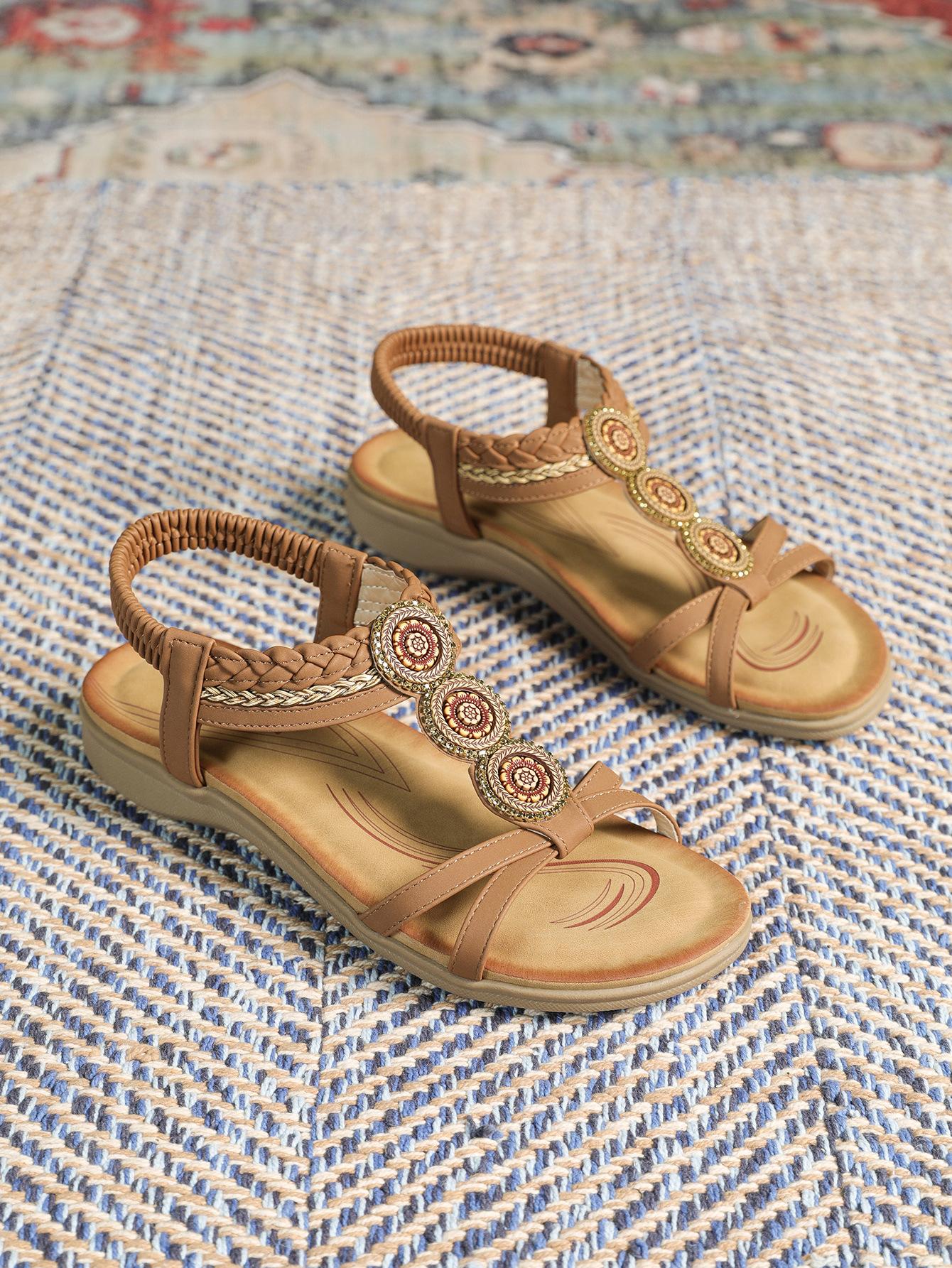 

2025 новые весенние сандалии на плоской подошве женские туфли в стиле бохо туфли большого размера 43 верблюд