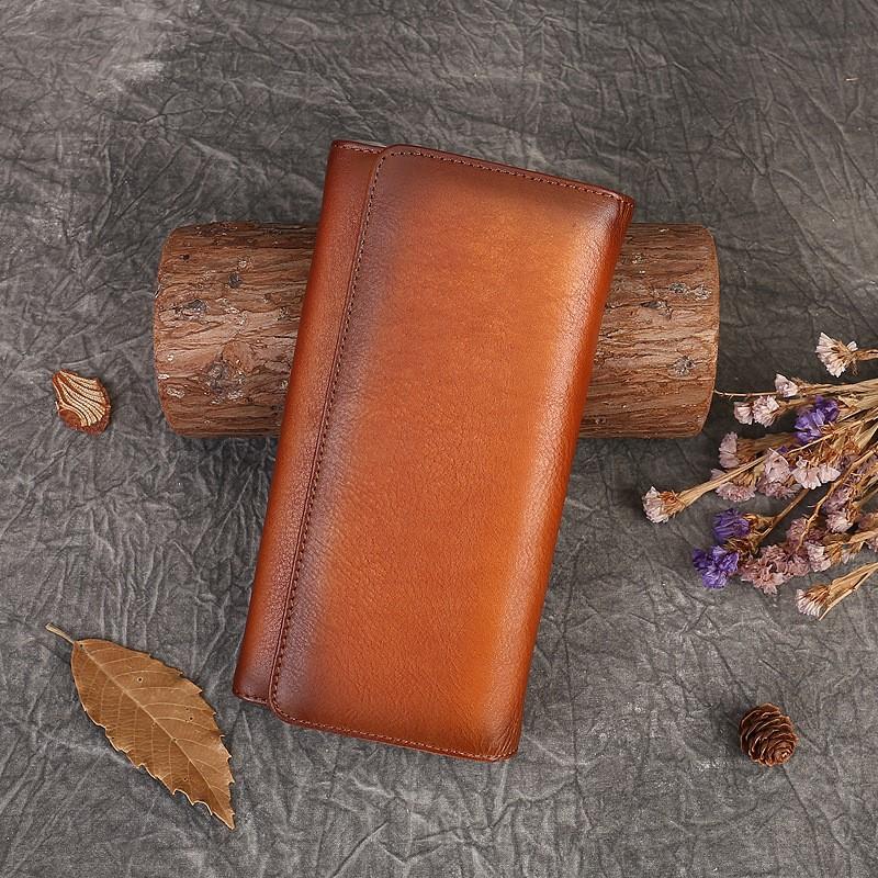 Johnature Retro Genuine Leather Women's Wallet Long Hand Bag Natural Cowhide Solid Color Phone Purse Card Holder