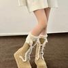Fashion Shoes for Women 2024 Fashion Lace Up Women's Boots Winter Round Toe Plush Fleece for Warmth Solid High Tube Platform Boots