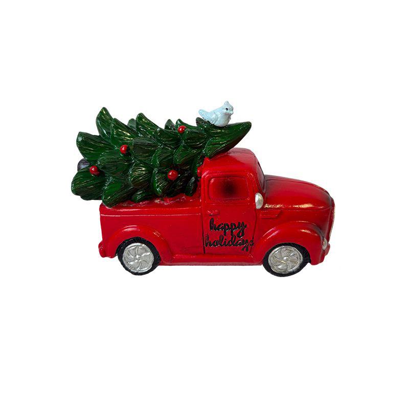 Vintage-Style Resin Decorative Ornament Pickup Truck Carrying a Christmas Tree Fun Holiday Home And Office Desktop Decoration