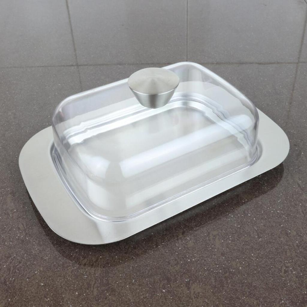 Stainless Steel Butter Dish Cake Dessert Bread Serving Tray Buffet Food Container Furit Salad Steak Storage Box with Cover