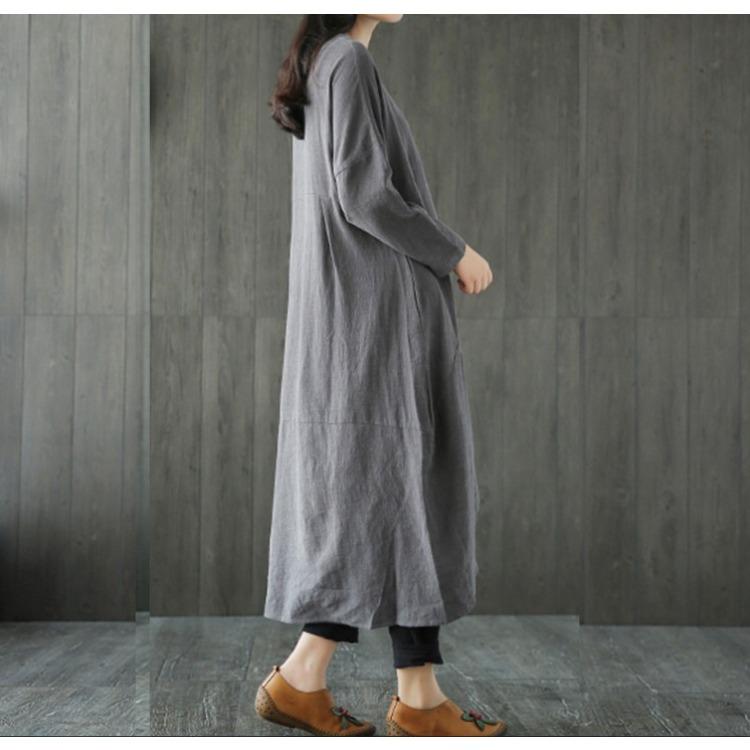 Übergröße Frühling Ethnisch Stil Raglanärmel Baumwolle Leinen Kleid Locker Schlank Eleganter Stil Bequem Leicht Hohe Wiedererkennung