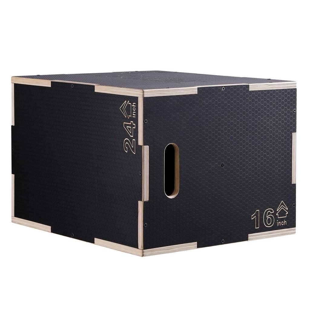 3 In 1 Plyometric Jump Box, 24/20/16 Inch Wooden Plyo Box, Platform & Jumping Agility Box, Anti-Slip Fitness Exercise Step Up Box for Home Gym