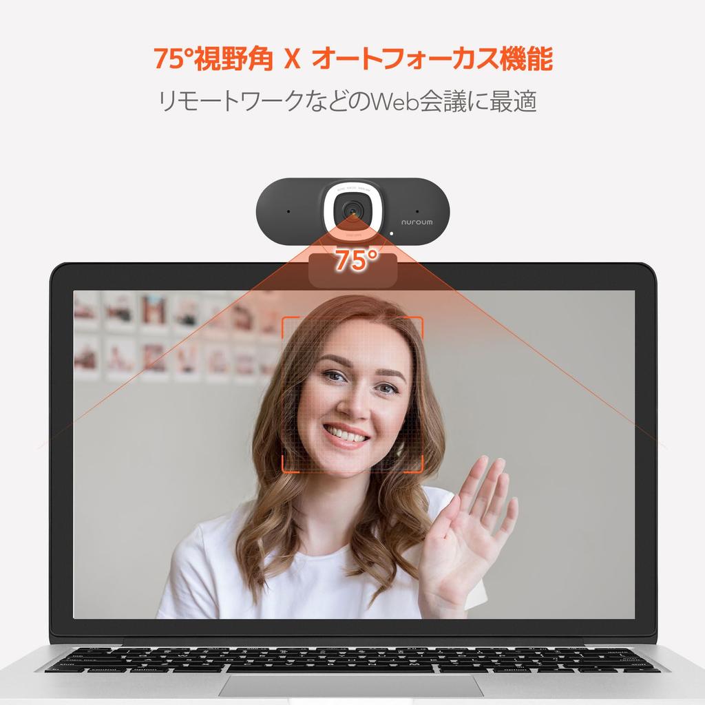 Nuroum 2K Webcam with LED Ring Field of Mute Privacy Automatic Dimming USB Live Video Online Compatible with and More V15AFL-GR 60FPS, Microphone,