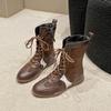 Popular Wasteland Style Fashion Thin Short Boots Women's 2025 Autumn New Fashion Versatile Outdoor Tooling Boots Medium Boots