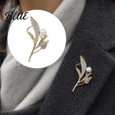 Durable Lapel Pin Ear of Wheat Faux Pearl Brooch Rhinestone