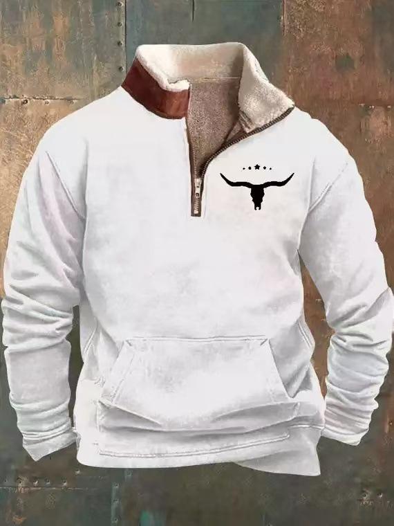2025 Retro 3D Print Stand Collar Velvet Men's Hoodie for Autumn/Winter