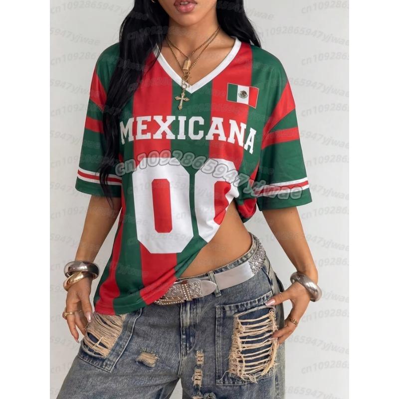 Jersey Tops Summer Men Women's V-Neck Jersey Mexico Football Jersey Breathable Sport Girl T-Shirt Polyester men t-shirt
