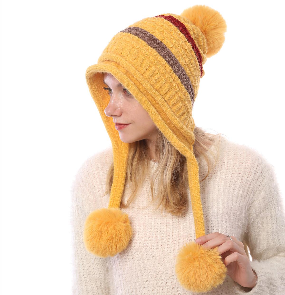 

Осінь-зима Теплі плюшеві трикотажні шапки М які жіночі вовняні шапки з синелі OneSize жовтий