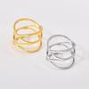 Stainless Steel Women's Double Crossover Ring Band with Cutout Design
