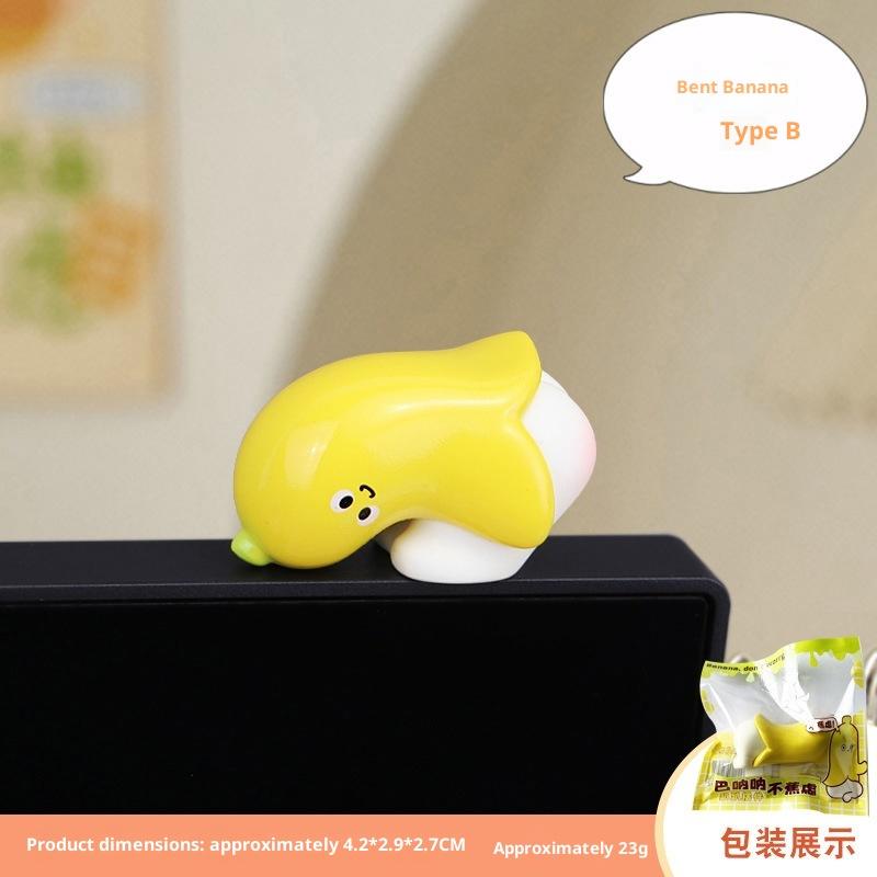 1Pc Resin Banana Figurine Computer Monitor Decor,Cute Mini Banana Statues For Car Dashboard,Funny Tv/Po Frame Decorations