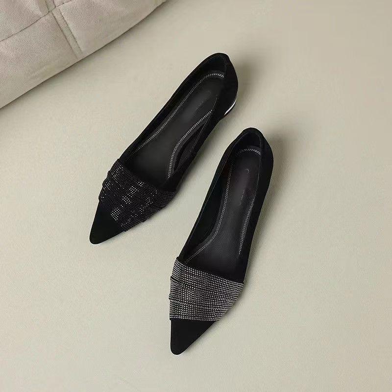 2025 Autumn French Rhinestone Temperament Pointed Head Low Heel Single Shoes Women's New Versatile Light Luxury Shoes Soft Sole Women's Shoes