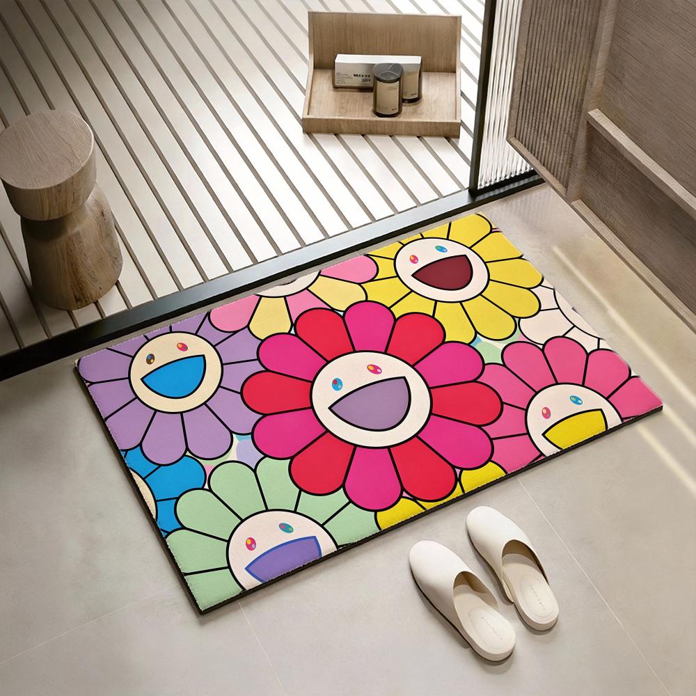 Classic Artwork T-Takashi M-Murakami Floor Mat Soft Thickened Flannel Door Mat Non-Slip Living Room Rug Home Decor