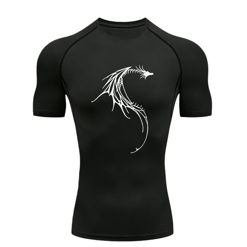 Dragon Pattern Men's Sports T-shirt Training Fitness Compression Short Sleeve Men's Fitness Athletic Tees Rashguard Sports Men's