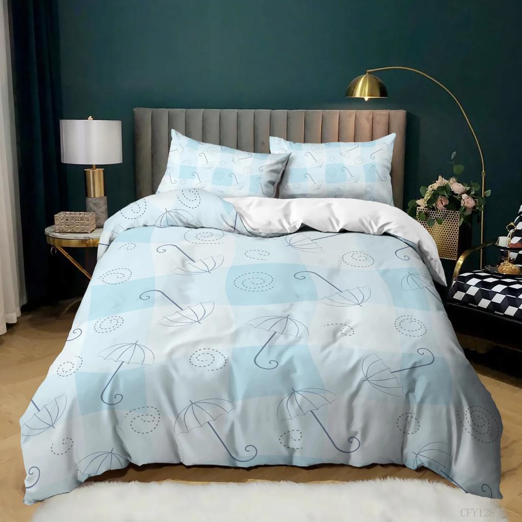 Capa de edredom guarda-chuva colorida, conjunto de cama estilo desenho animado para crianças e adolescentes, tamanho queen, capa de edredom de poliéster