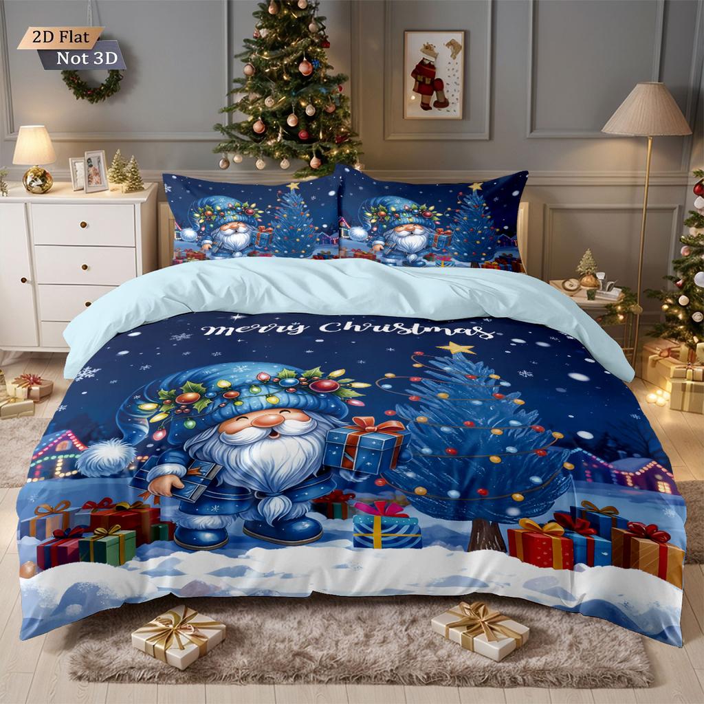 3pcs Christmas Eve Santa Claus print chipless duvet set, multi size dormitory bedding, holiday decoration, machine washable