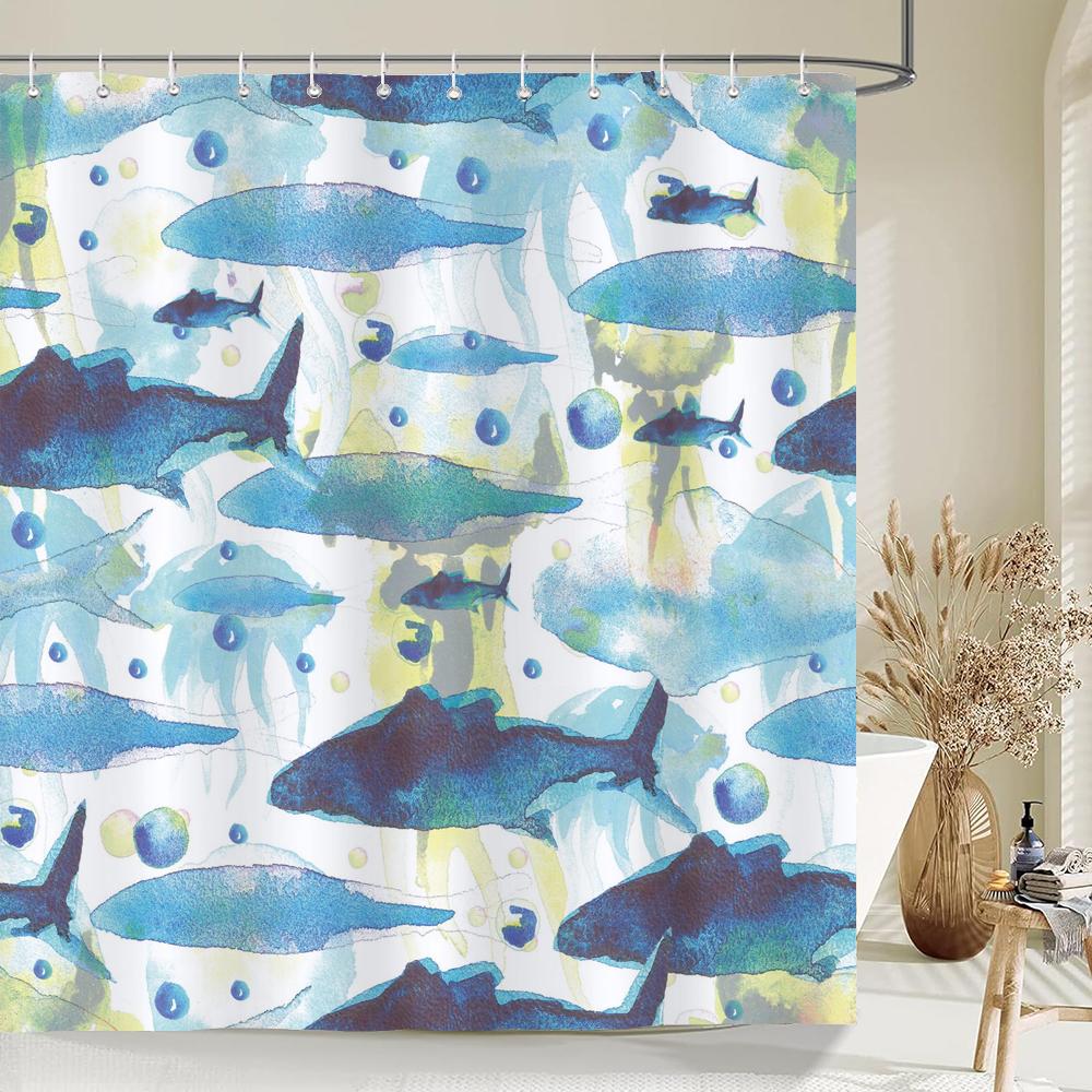 1 Pack Cartoon Turtle,Dolphin,Whale Printing Shower Curtain Partition Bathroom Curtain With Hooks Home Decorative Curtain