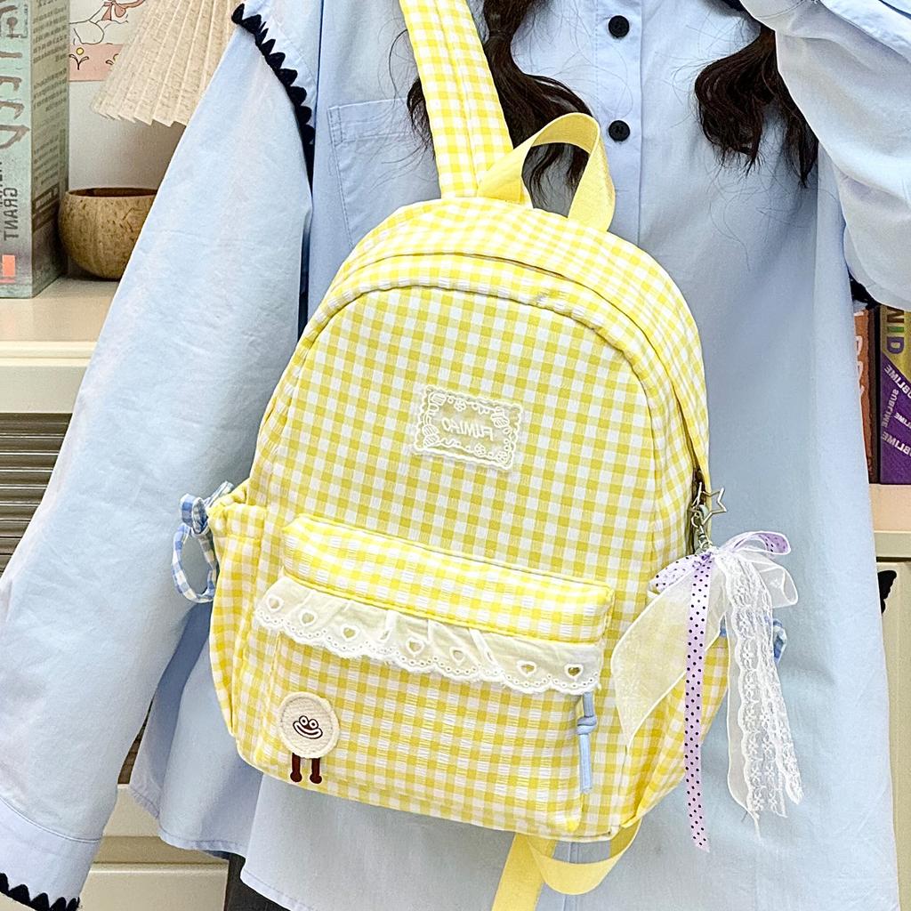 Schoolbag New Campus School Bag Female Korean ins Simple Plaid Backpack High School Student Large Capacity Travel Backpack
