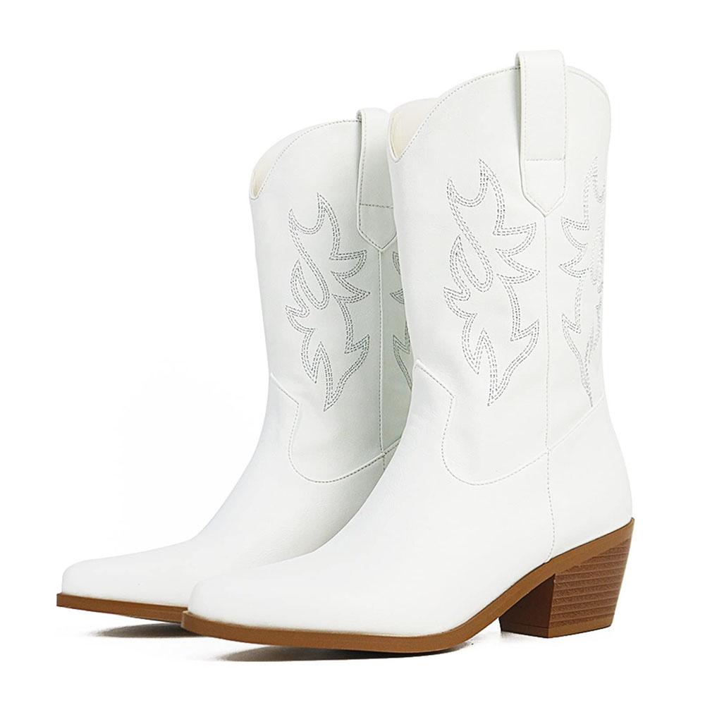 DoraTasia Retro Embroidered Cowgirl Ankle Western Pointed Toe Chunky Mid Heel Leisure All Match For Woman