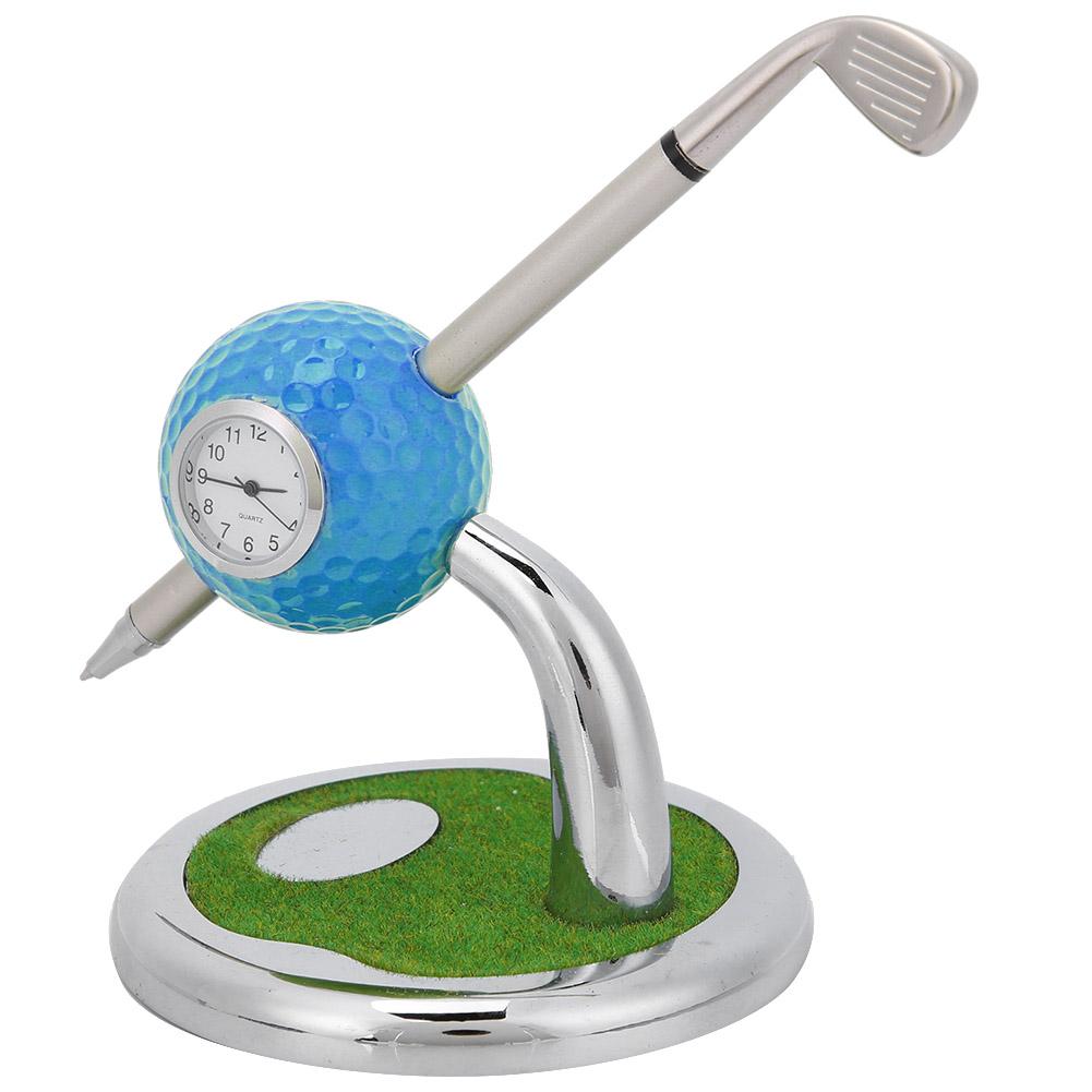 Soporte de Escritorio Portaplumas con Forma de Bola de Golf con un Bolígrafo y un Reloj Decoración de Escritorio Regalo de Golf(azul)
