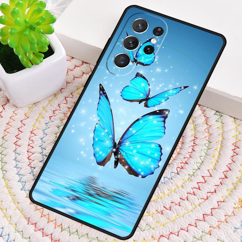 Luxury Blue Butterfly Butterflies Silicone Phone Case For Samsung Galaxy note 10 pro S26 S25 S24 S23 S22 S21 Plus Ultra Cover