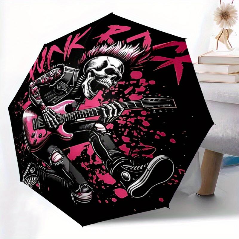 1pc Punk Rock Skeleton with Punk Rock Logo - Automatic Opening Umbrella, Portable Folding Design, 8-Bone Iron Frame Outdoor Umbrella, Festival Gi
