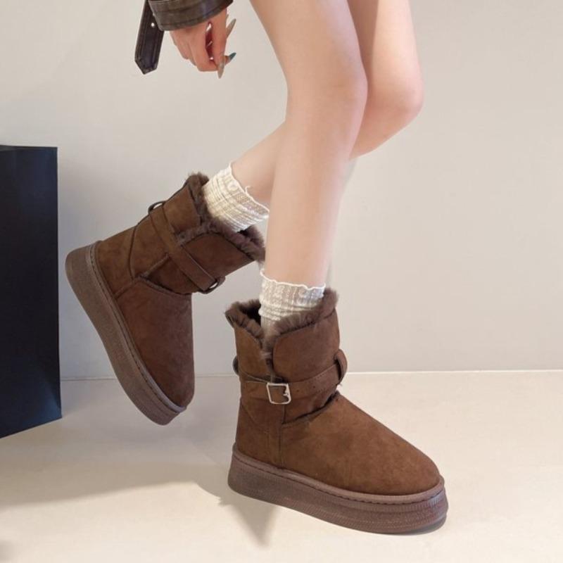 

Platform Snow Boots Winter New Round Toe Sleeve Woollen Warm Soft Sole Non-Slip Cotton Boots 40