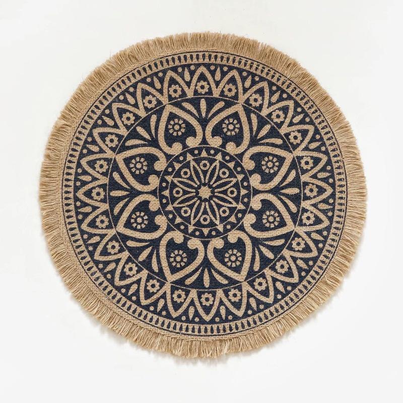 

Круглый коврик для столовых приборов в стиле бохо, 15-дюймовый фермерский дом, тканые скатерти с джутовой бахромой и помпоном, коврик для столовых приборов с кисточками для столовой, INS, декор стола
