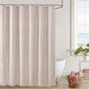 300GSM Thickened Polyester Linen Blend Shower Curtain, Waterproof Lotus Coating, Vertical Stripes with Tassel Hem