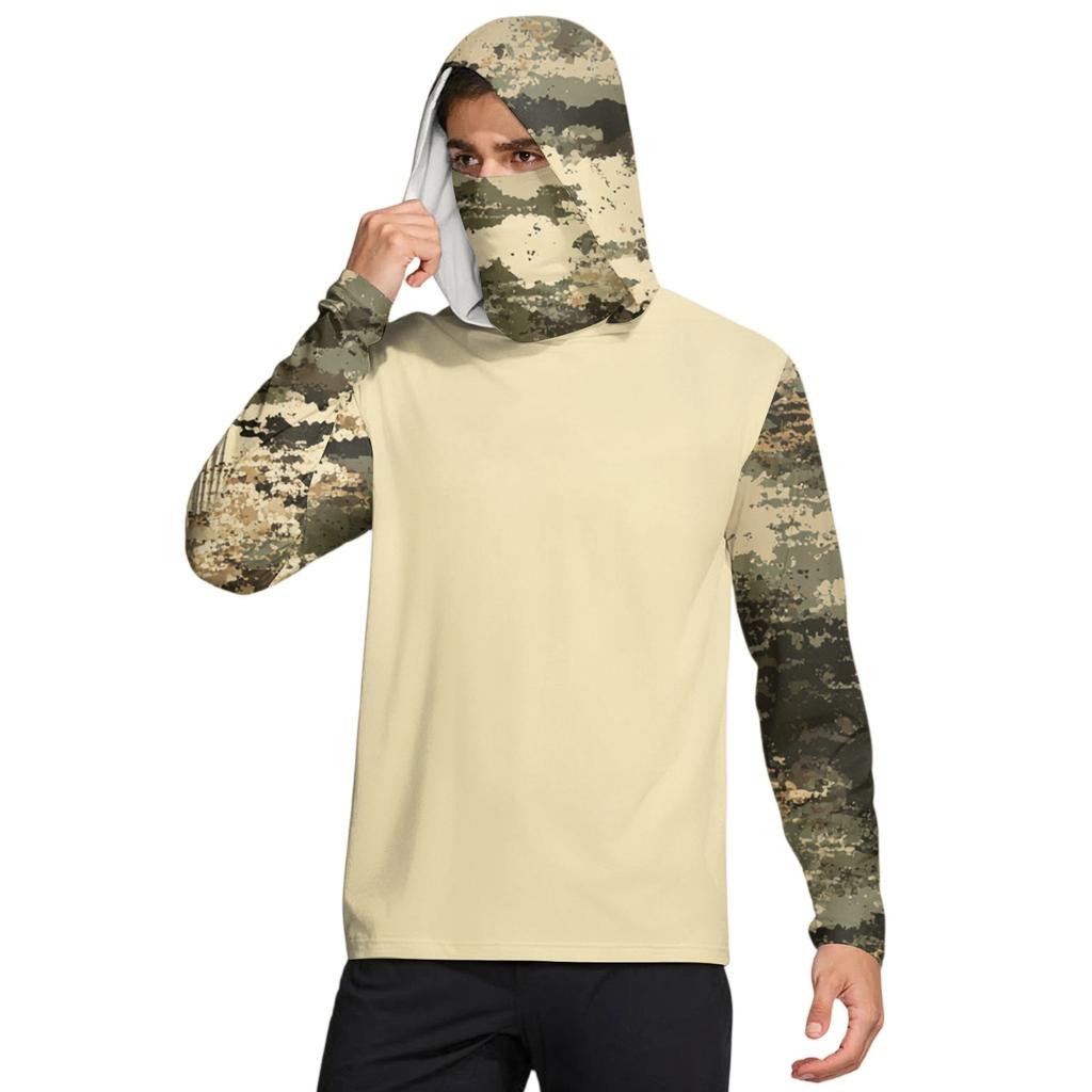 Men's Shirt With Mask Lightweight Long Sleeve Hooded Hiking Fishing Performance