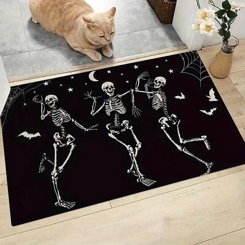 Halloween Skull Floor Mat for Entrance Door Cover of Hallway, Festival Decorative Rug for Kitchen Corridor