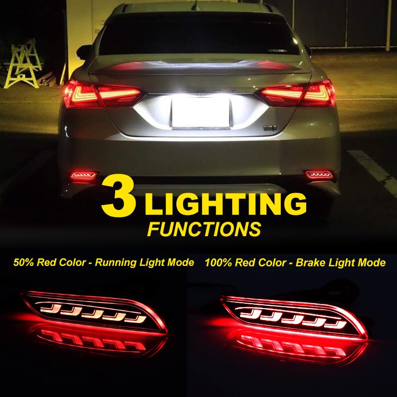 2PCS For Toyota Camry SE XSE 2018-2025 LED Rear Fog Lamp Car LED Bumper Light Brake Light Turn Signal Indicator Reflector
