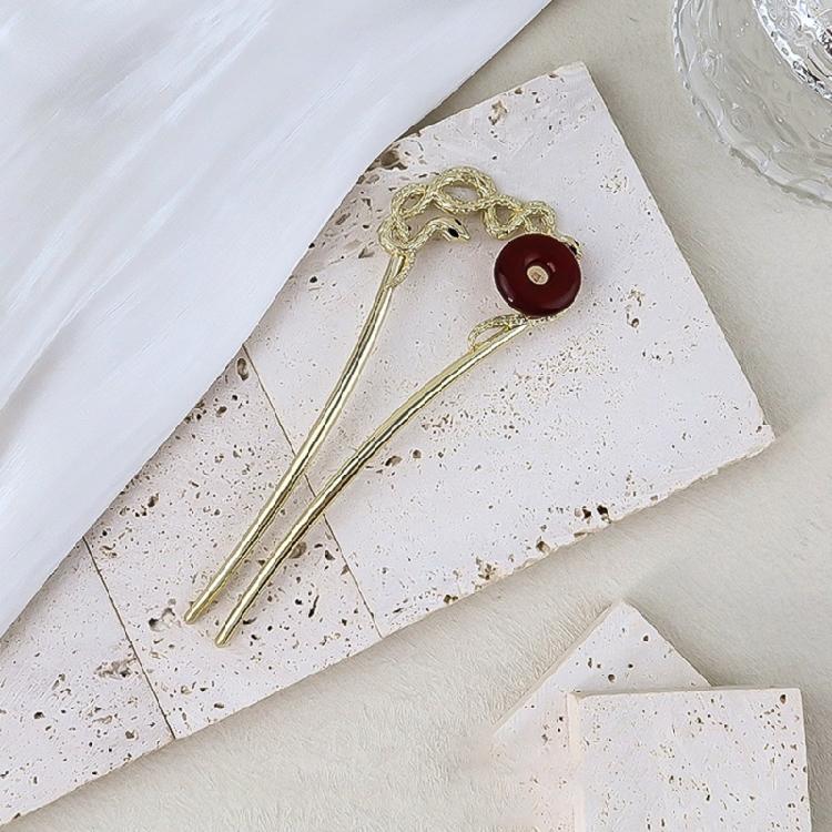 Exquisite Alloy Hair Stick Snake Hairpiece with Sparkling Snake for Evening Dinner Wear Photo Props