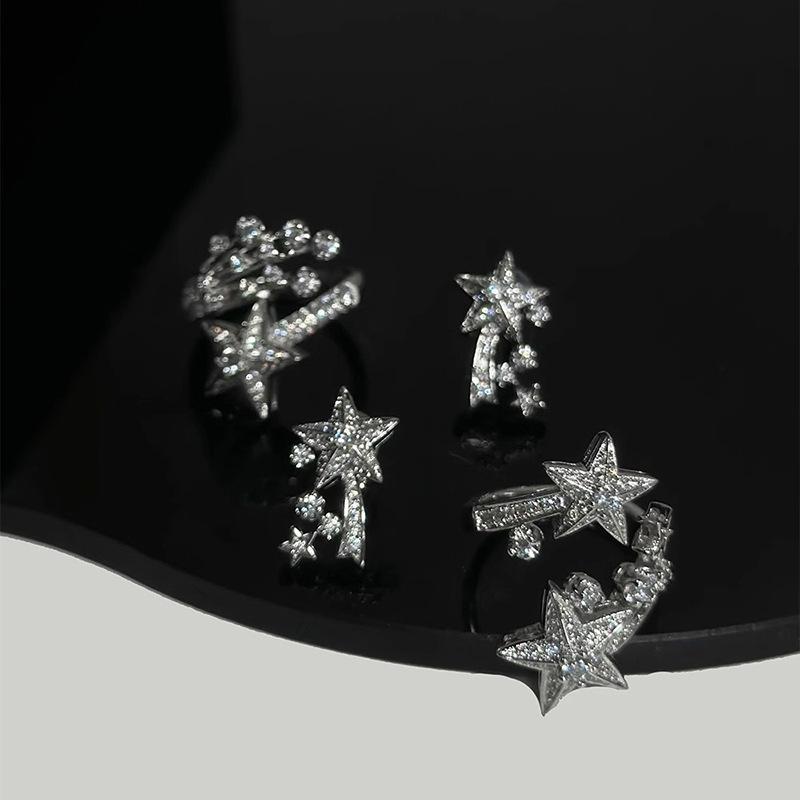 Galaxy Interstellar Comet Open Ring Niche Design Stud Earrings Full Of Diamonds Meteor Light Luxury Temperament Earrings Women